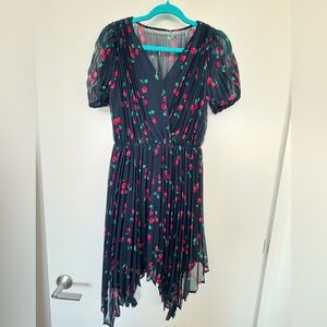 Chic Black Cherry Print Midi Dress